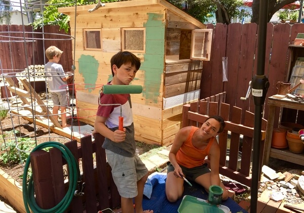 children building school features