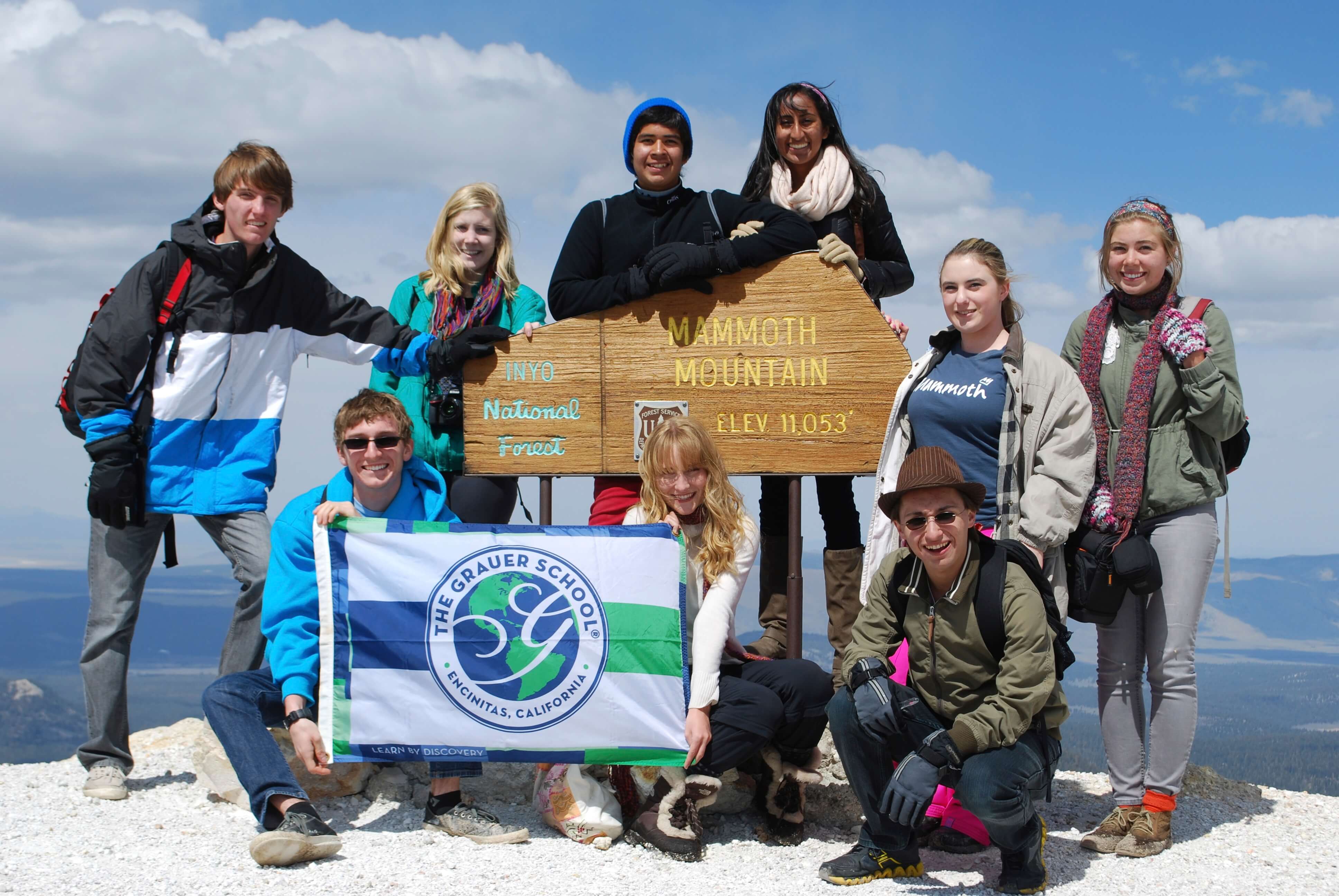 grauer school students at the peak of mammoth mountain