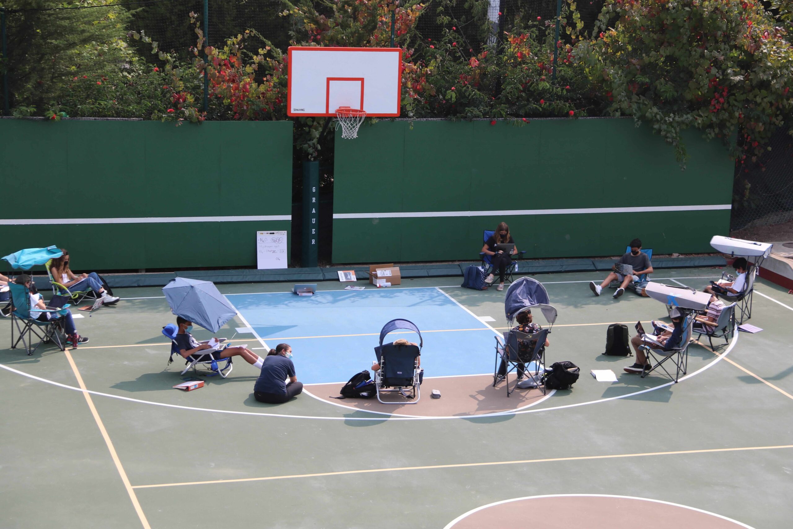 a tennis court study session at the grauer school in encinitas california during COVID-19 pandemic