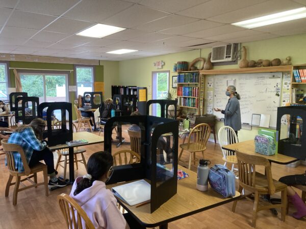 a classroom of students during the COVID pandemic at CELC middle school 